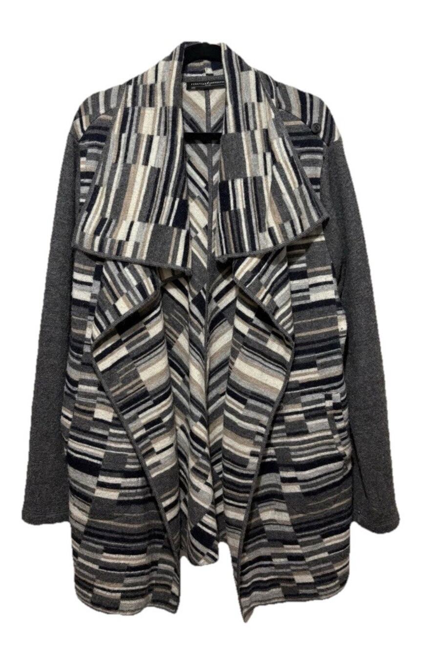 Peruvian Connection Open Face Alpaca Sweater Gray Tan Asymmetrical XL A001072